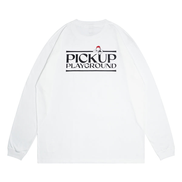Logo Long Tee -PICK UP PLAYGROUND- (white)