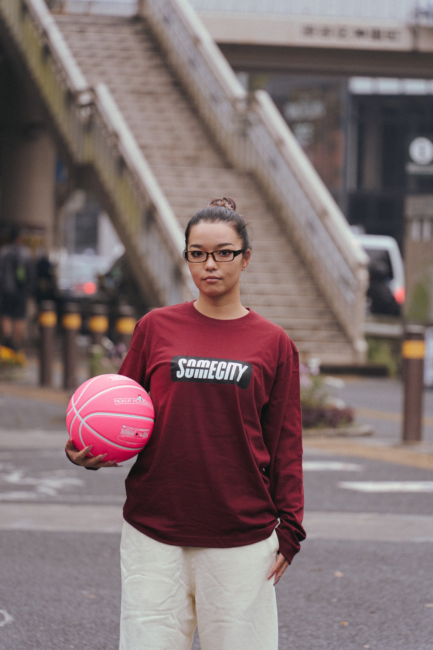 Logo Long Tee -PICK UP PLAYGROUND- (burgundy)