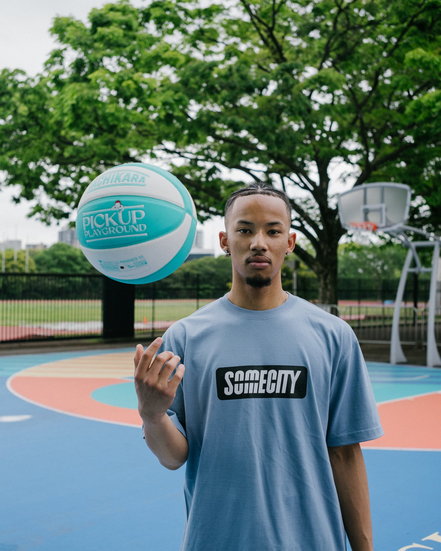 Logo Tee -PICK UP PLAYGROUND- (smoke blue)